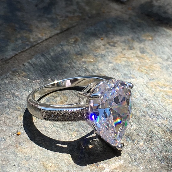 14k white gold pear diamond ring 5 CT 💍 wedding - Picture 12 of 16